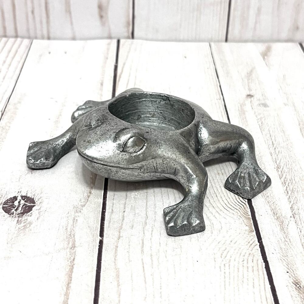 Restoration Hardware Boho Frog Tea Light Candle Holder Silver Chrome Woodland